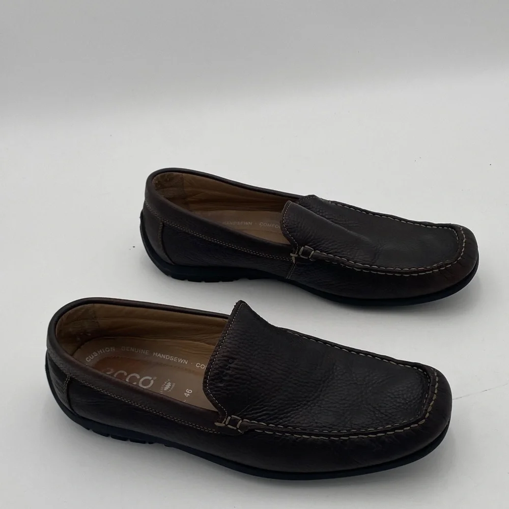 Ecco Dark Brown Leather Slip-On Loafers mens 12 casual office retro